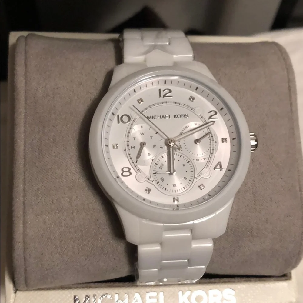Authentic Michael Kors white ceramic runway watch